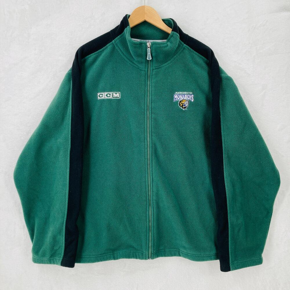 Manchester Monarchs Fleece Mens Large CCM Green Full Zip AHL Hockey